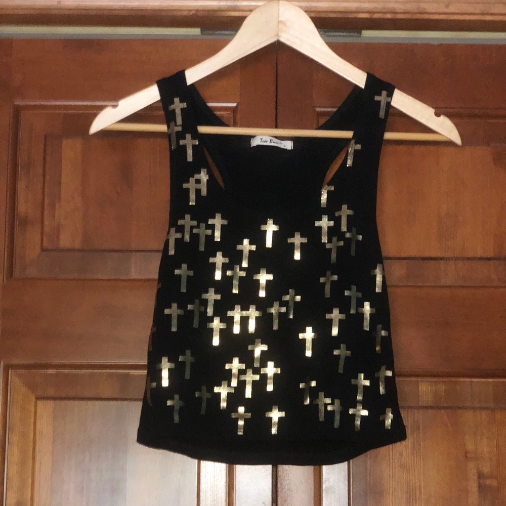 Heartbreaker gold cross crop tank